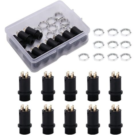 10 Pièces 3.5mm Mini Connecteurs Soudés de Montage sur Panneau Stéréo avec Écrous, Mini stéréo Femelle Entièrement Plaqué Or 4 Canaux, pour Casque Audio Vidéo Prise Verticale (1/5)