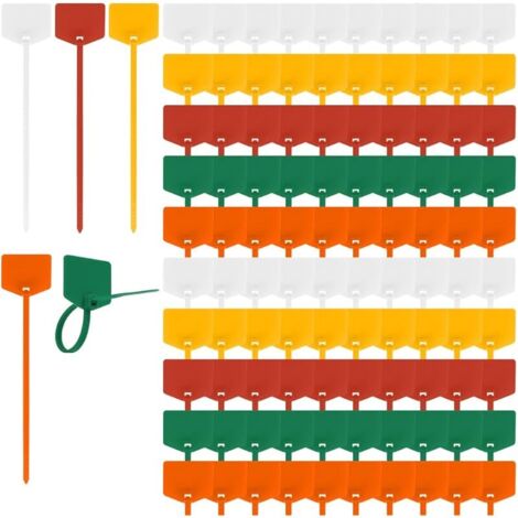 Lot de 100 étiquettes d'expédition en plastique, 120mm/4.78in étiquettes imperméables inscriptibles avec sangle d'étanchéité, étiquette d'attache de câble pour clés, bagages, logistique (1/5)