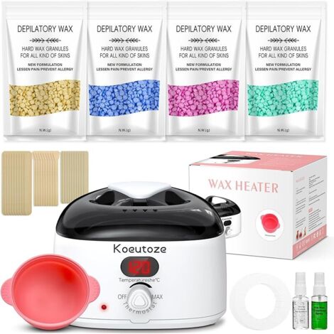 Kit Épilation Cire Professionnel pour Femme & Homme - Chauffe Cire Numérique Rapide (6-10 min), 4 Paquets Perles, Bol Silicone Facile à Nettoyer, Lotion Apaisante - Visage, Sourcils, Maillot (1/5)