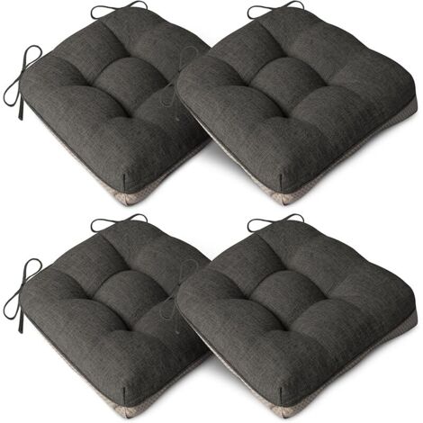 Lot de 4 coussins extra épais pour chaises de salle à manger, antidérapants, doux, avec attaches, 40 x 40 x 10 cm, gris foncé (1/5)