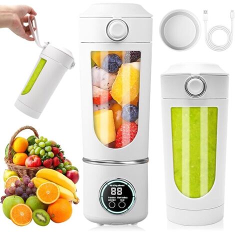 Mixeur portable, 700 ml petit mixeur à smoothies, mini-blender avec 12 lames en acier inoxydable et affichage numérique, shaker rechargeable et smoothie-maker pour voyage, fitness, cuisine (Blanc) (1/5)