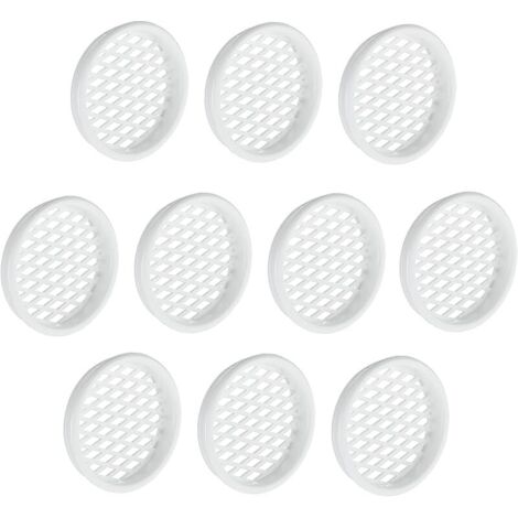 Lot de 10 grilles d'aération en plastique blanc - Trou d'aération rond - Flow - Grille de ventilation avec bord de recouvrement - Avec grille - Couvercle de ventilation stable - Grille de (1/5)