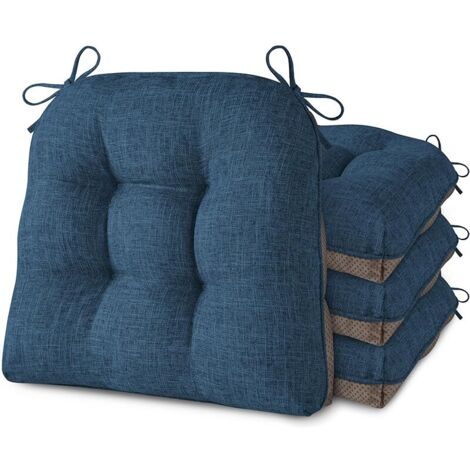Lot de 4 coussins de chaise touffetés avec attaches et envers antidérapant pour chaises de salle à manger, cuisine, salle à manger, 45,7 x 43,2 x 7,6 cm, bleu marine (1/5)