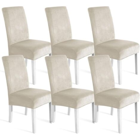 Housse de Chaise Velours 6 Pièces, Housse de Chaise Salle à Manger Élastique, Universel Couvre Chaise Extensible, Protection Chaise Lavable, pour Restaurant Cuisine Banquet, Beige (1/5)