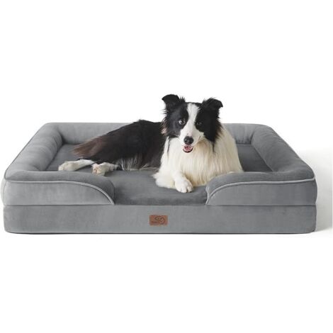 Panier Chien Grande Taille - Canapé Chien Orthopedique et Dehoussable, Lit pour Animaux Lavable, Anti-dérapant et Ultra Doux Gris, Taille 89x63x16.5 cm