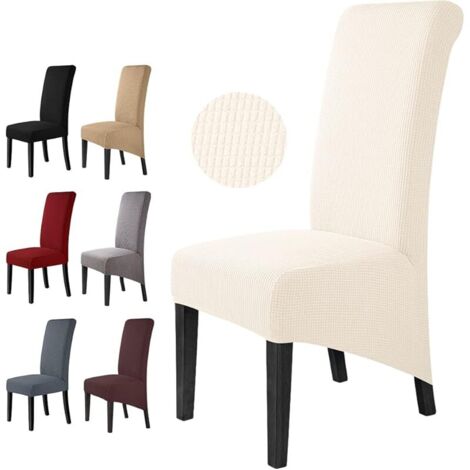 Housse de Chaise 6 Pièces Salle à Manger Jacquard Extensible XL Amovible Lavable Couverture de Chaise Universelle Protection de Chaise pour Mariage,Cuisine, Banquet-Grande (6Pièces, Crème Blanche)-XL (1/5)