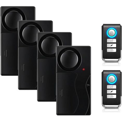 Alarme sans fil anti-vol - Détecteur de mouvement - 2 télécommandes - Alarme anti-effraction - Pour vélo, scooter, voiture - 110 dB - 4 capteurs