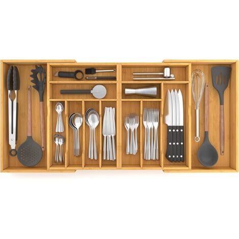 Organisateur de Tiroir à Couverts, Range-Ustensiles de Cuisine Ajustable, Rangement pour Cuillères, Fourchettes et Couteaux (1/5)