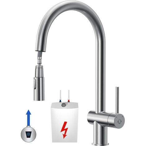 Robinet de cuisine basse pression avec douchette extensible, 3 ports, mitigeur sans pression, 2 types de jet, robinet pour chaudière