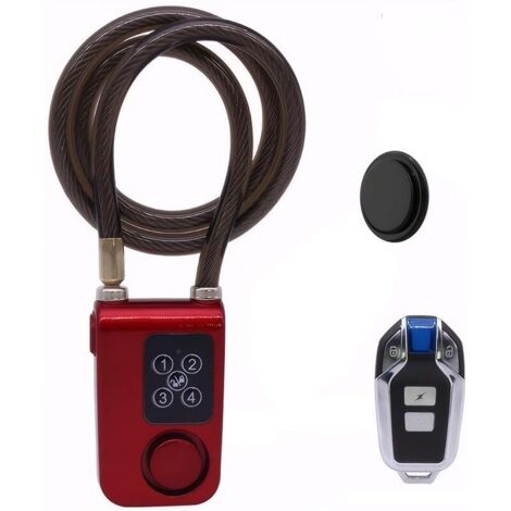 Antivol pour Vélo avec Alarme Télécommande et Code PIN 10mm Chaîne Antivol pour Motocyclette, Poussette, Porte, Imperméable, Rouge (1/5)