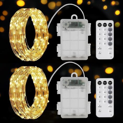 Guirlande Lumineuse, 2 x 6M 60LED Guirlandes Lumineuses à Piles 8 Modes Avec Minuterie IP65 Étanche Extérieur Intérieur Girlande de Lumière pour Noël Mariage Jardin Fête Chambre Jardin Vase (1/5)