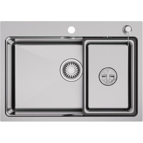 68x48 cm Évier Cuisine 1 Bac en Acier Inoxydable, Protection Insonorisante EVA, Évier de Cuisine Avec Siphon et Système d'évacuation pour Armoires 70 cm ou plus (1/5)