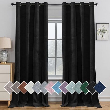 Rideau Occultant Velours - Lot De 2, 140x260cm, Rideaux Salon - Rideau Thermique Isolant Anti Chaud Intérieurs, Anti Bruit, Moderne Chambre Maison Dressing, Noir