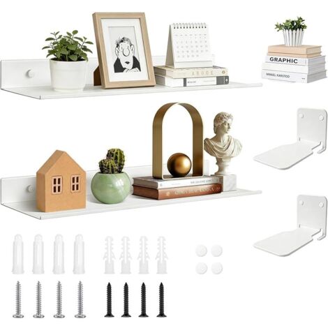 2 Pièces Etagere Murale Blanche 40cm Étagère Murale en Aluminium avec 2PCS Petite Etagere Murale en Métal Tablette Étagère Flottantes pour Salon Cuisine Chambre Salle de Bain (1/5)