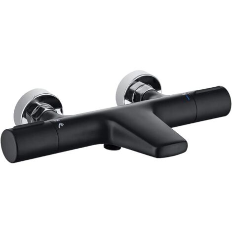 Robinet de Baignoire Cascade Thermostatique, Mitigeur de Bain Douche Laiton avec 2 Fonctions, Robinet de Bain Thermostatique à 40°C pour Salle de Bains, Noir (1/5)