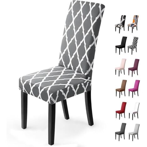Housses de Chaise de Salle à Manger Housses de Chaise Facile à Nettoyer Housse de Chaise Extensible Universelle Couverture de Chaise pour Maison Hôtel Décor Restaurant(4 Pièces, Gris Grille)-H (1/5)