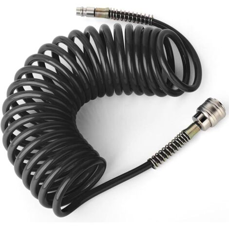 Noir 8mm OD PU Air Spiral Flexible, 5M longueur avec raccords d'accouplement d'outil pneumatique (1/5)