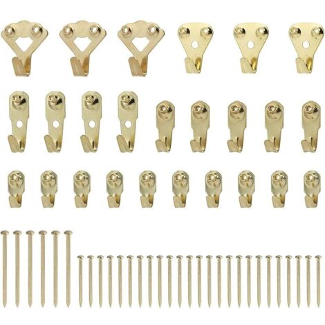 25 Pièces Crochets pour Cadre Photo en Métal avec Clous, Crochets de Suspension de Photo, Assortiment de 5 Tailles pour Charges de 10 à 100 lbs pour Accrocher Photos, Miroirs et Œuvres d'Art sur Diffé (1/5)