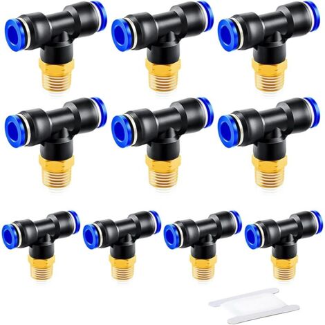 10pcs 8mm diamètre extérieur du manchon de carte x 1/8 "BSP raccord pneumatique de dérivation à trois voies (1/5)