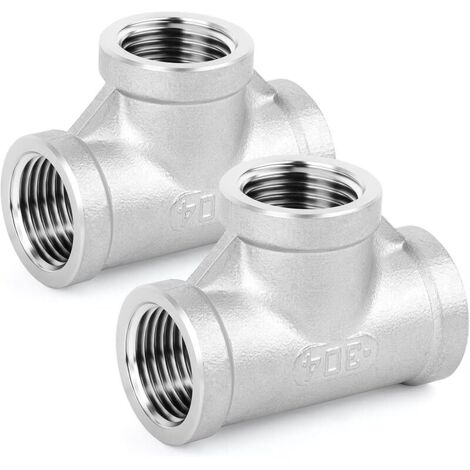 2 pièces raccords de tuyauterie en té en acier inoxydable, raccords de tuyauterie femelles BSP 3/4 "x 3/4" x 3/4" (1/5)