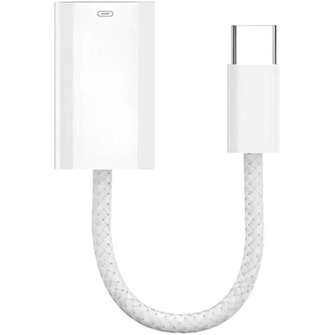Adaptateur de USB C vers 8-Pin 2 in1 Type-C Mâle vers 8-Pin Femelle,Charge Rapide, Transfert de Données Compatible pour iPhone 17/16, iPad Air, MacBook- Blanc (1/5)