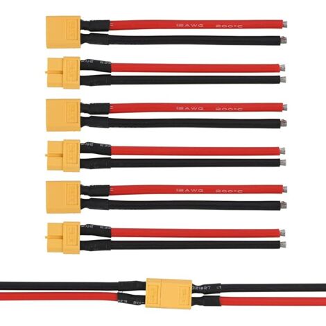 3 Paires XT60 Connecteur Femelle Mâle, Connecteurs XT60 Mâle et Femelle avec Gaine de Protection et Câble en Silicone 100mm 12AWG, Idéal pour Batteries Lipo, Drones FPV, Voitures RC et Avions (1/5)