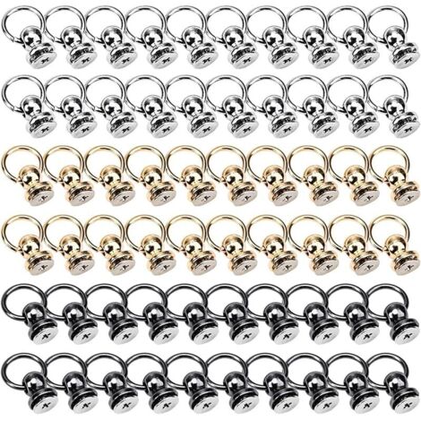 60 Pièces Rivets à Visser en Cuir avec Tête Ronde O-Ring de 8mm, Kit de Rivets Multicolores (Doré, Argenté, Noir) pour Artisanat en Cuir, Accessoires DIY pour Sacs, Ceintures et Chaussures (1/5)