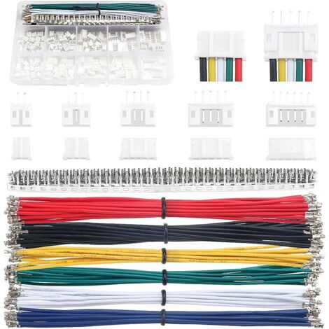 420 Pièces 2.0mm JST Connecteur Kit, JST-PH 2/3/4/5/6 Broches et Connecteur Mâle Femelle, avec Câbles Pré-Sertis 22 AWG et Borne à Sertir à Broche Femelle (Double)