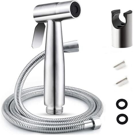 Kit bidet avec douchette à main, tuyau et support mural en acier inoxydable avec 2 joints pour WC, pommeau de douche, lavabo. (1/5)