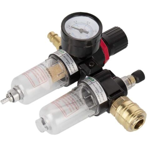 Réducteur de pression d'air comprimé Séparateur d'eau d'air comprimé avec manomètre Unité d'entretien 1/4'' Air comprimé pour compresseur, régulateur de pression, régulateur, filtre à gaz. (1/5)