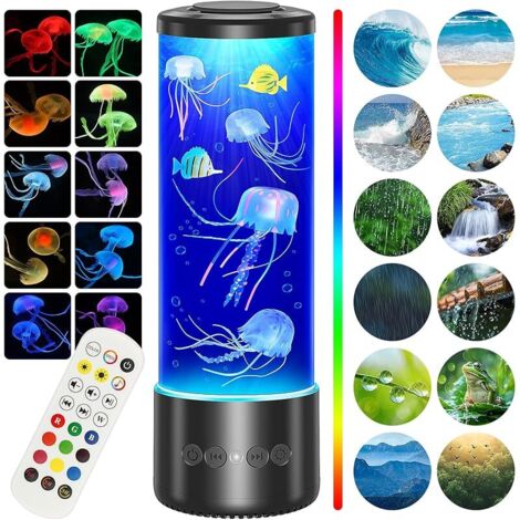Lampe Méduse avec 12 Bruit Blanc et Haut-Parleur Bluetooth, Jellyfish Lamp avec 10 Couleurs et Télécommande, Lampe Meduse Lumineuse Aquarium pour Enfants Adultes, Relaxation Décoration (1/5)