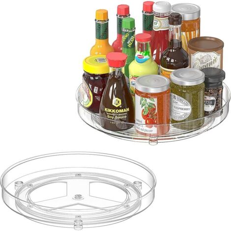 Lot de 2 Plateau Tournant, 24cm 360° Étagère à épices Rotative Transparent, Lazy Susan, Organisateur de Rangement Cuisine pour Epices, Bouteille, Fruit, Cosmétique (1/5)