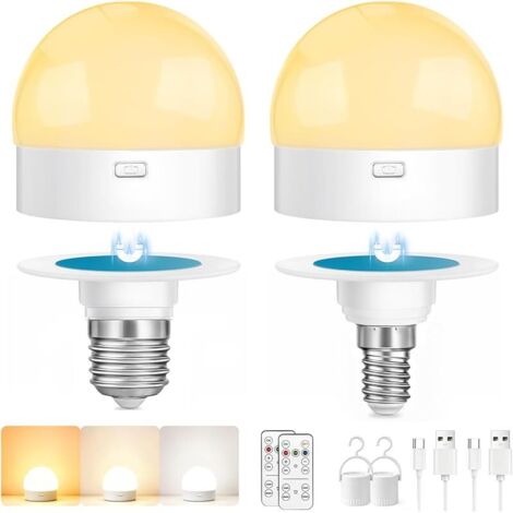 Ampoule LED Rechargeable Avec Télécommande, LED E14/E27 Intensité Variable,Avec Minuterie, 3 Températures de Couleur, Culot Magnétique, Usage Domestique, Lampe de Secours Avec Crochet, lot de 2 (1/5)