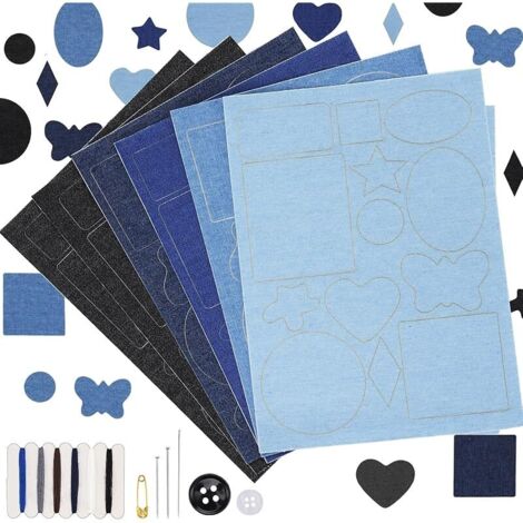 Lot de 6 écussons thermocollants - 5 couleurs - Différentes formes - Avec accessoires de couture - Pour adultes et enfants - Idéal pour les loisirs quotidiens et les kits de réparation (1/5)
