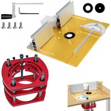 Table Defonceuse a Bois mit Plaque D'insertion Défonceuse, Plaque Lift Base Support Levée Maximale 51mm, Défonceuse Sur Table Aluminium pour Moteurs avec 64 à 65 mm de Diamètre (Or)