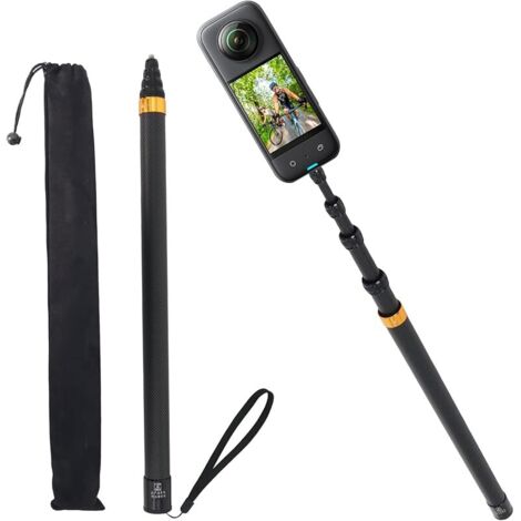 300cm Perche à Selfie Invisible en Fibre de Carbone, Compatible avec Insta-360 One R, One RS, GO 2, One X2, One X, X3, Vis 1/4 Pouce 46cm-300cm Longueur Réglable (1/5)