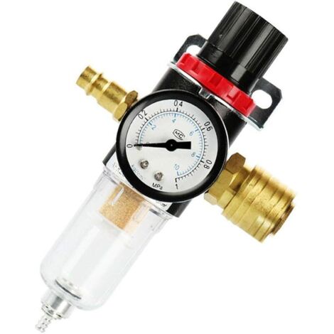 Unité d'entretien à air comprimé - Réducteur de pression 1/4" - Régulateur d'air comprimé avec séparateur d'eau et raccords rapides allemands pour filtre à compresseur (1/5)