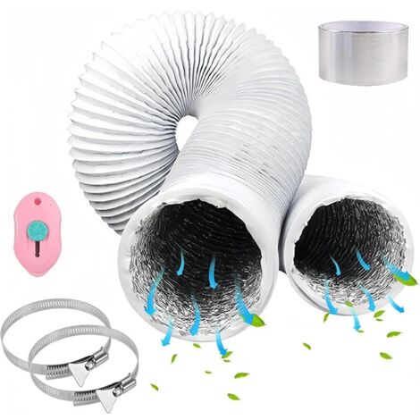 Tuyau d'évacuation 125mm Blanc PVC Aluminium Flexible Tuyau AluFlex climatiseur conduit ventilation pour climatiseur sèche-linge ventilateur d'extraction hotte aspirante ventilateur conduit, 2m