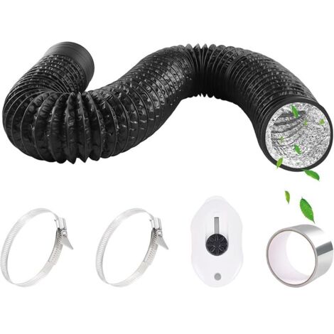 Tuyau D'évacuation D'air Flexible Ø 80mm 2,5m Tuyau de Ventilation en Aluminium avec Ruban Aluminium 50mm x 5m et 2 Colliers de Serrage pour Climatisation Déshumidificateur Sèche-linge - Noir (1/5)