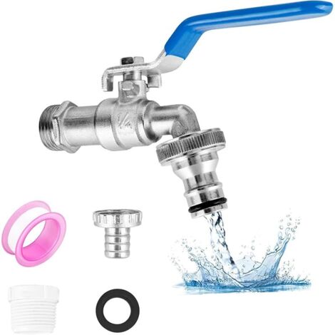 Robinet de jardin 1/2" en laiton résistant à la rouille et au gel, avec 2 raccords de tuyau gratuits, 1 ruban d'étanchéité à rouleau, robinet d'arrêt anti-goutte, robinet extérieur en laiton pour (1/5)