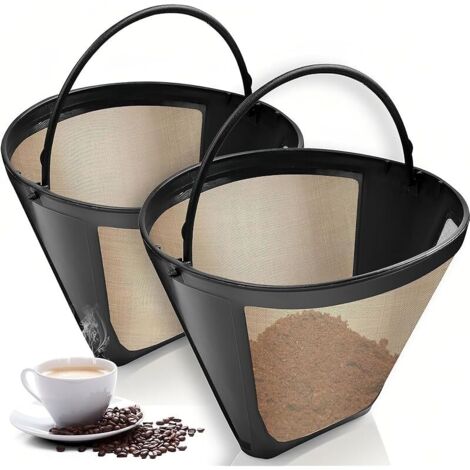Filtre à Café Réutilisable, Lot de 2 Filtres Café en Acier Inoxydable Ø120mm, Filtre à Cafe Réutilisable Taille 4, Compatible 8–12 Tasses, pour Maison et Restaurant (Dorés) (1/5)