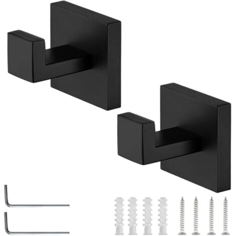 Lot de 2 Crochet Salle de Bain à Percer, Patère Murale Noir Mat en Acier Inoxydable 304, Montage Caché avec Socle Carré et Outils d’Installation, pour Salle de Bain, Cuisine, Bureau (1/5)