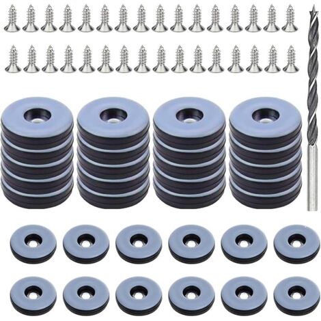 Patins en Téflon à Visser Ø 30mm 32 x PTFE Patins pour Meubles Rond Planeur de Meubles avec 12 Morceaux de vis en Acier Inoxydable et 1 Foret Protection Efficace de Vos Meubles Chaises Sols