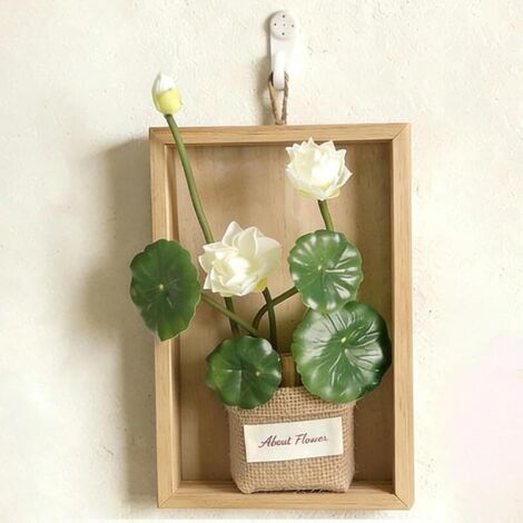 Pot de Fleurs Mural en Bois 23x15.5 cm, avec Bandes et Crochets de Suspension pour Plantes Artificielles - Décoration Murale pour Salon, Bureau et Chambre