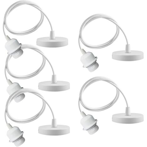 Lot de 5 suspensions de lampe E27 - Câble réglable de 150 cm avec anneau à vis amovible - Suspension de lampe E27 avec anneau à vis - Douille de lampe avec anneau de fixation - Lampe suspendue