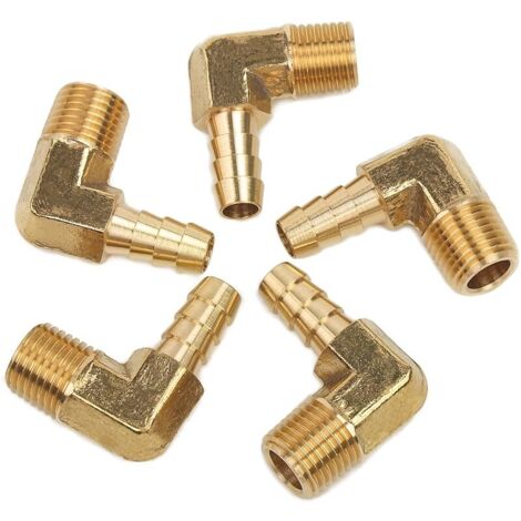 90 Degré Coude Laiton Barbillon Raccord 1/4-Pouce Mâle BSPT x 5/16-Pouce(8mm) ID Tuyau Bateau Eau (paquet de 5) (1/4)