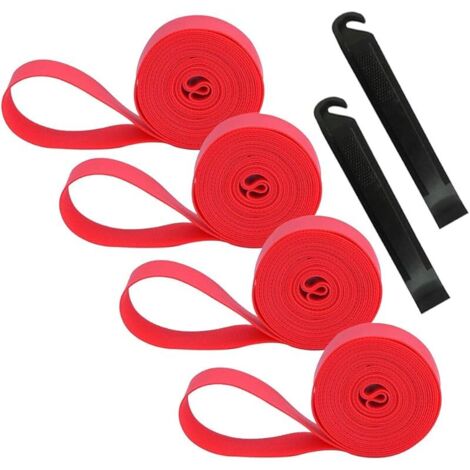 4Pcs Premium PVC Bande de Jante de Pneu de Vélo, 24" Tapis de Protection de Tube Intérieur de Vélo Anti-Crevaison, Doublure de Pneu de Vélo, avec 2Pcs Levier à Pneu de Vélo (Rouge) (1/4)