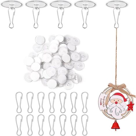 30 PCS Crochet Adhésif Plafond Transparents Auto-adhésifs avec 30 Pièces Clips de Mât de Drapeau pour Suspendre des Moustiquaires et des Décorations Lumineuses (1/5)