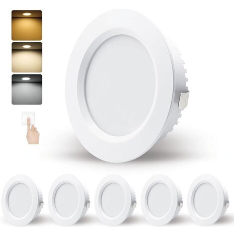 Spot LED Encastrable 5W 230V,Spots de Plafond Encastre 68mm-75mm Découpe,Extra Plat 20mm Blanc Chaud 2700K Blanc Neutre 4000K Blanc Froid 6000K IP44 Spot Salle de Bain pour Cuisine (Blanc, Lot de 6) (1/5)