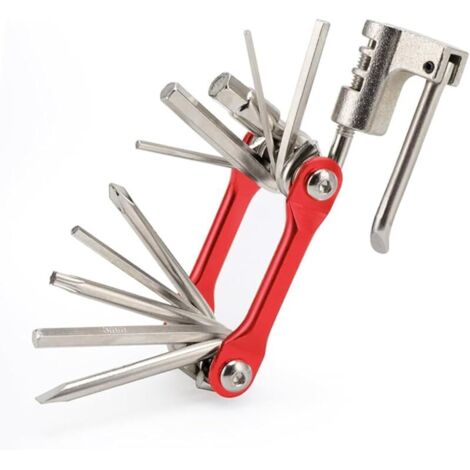 Outil professionnel 11 en 1 multifonction de réparation de vélo, portable, pliable, mini kit d'outils de réparation et d'entretien de vélo en acier inoxydable (rouge) (1/5)